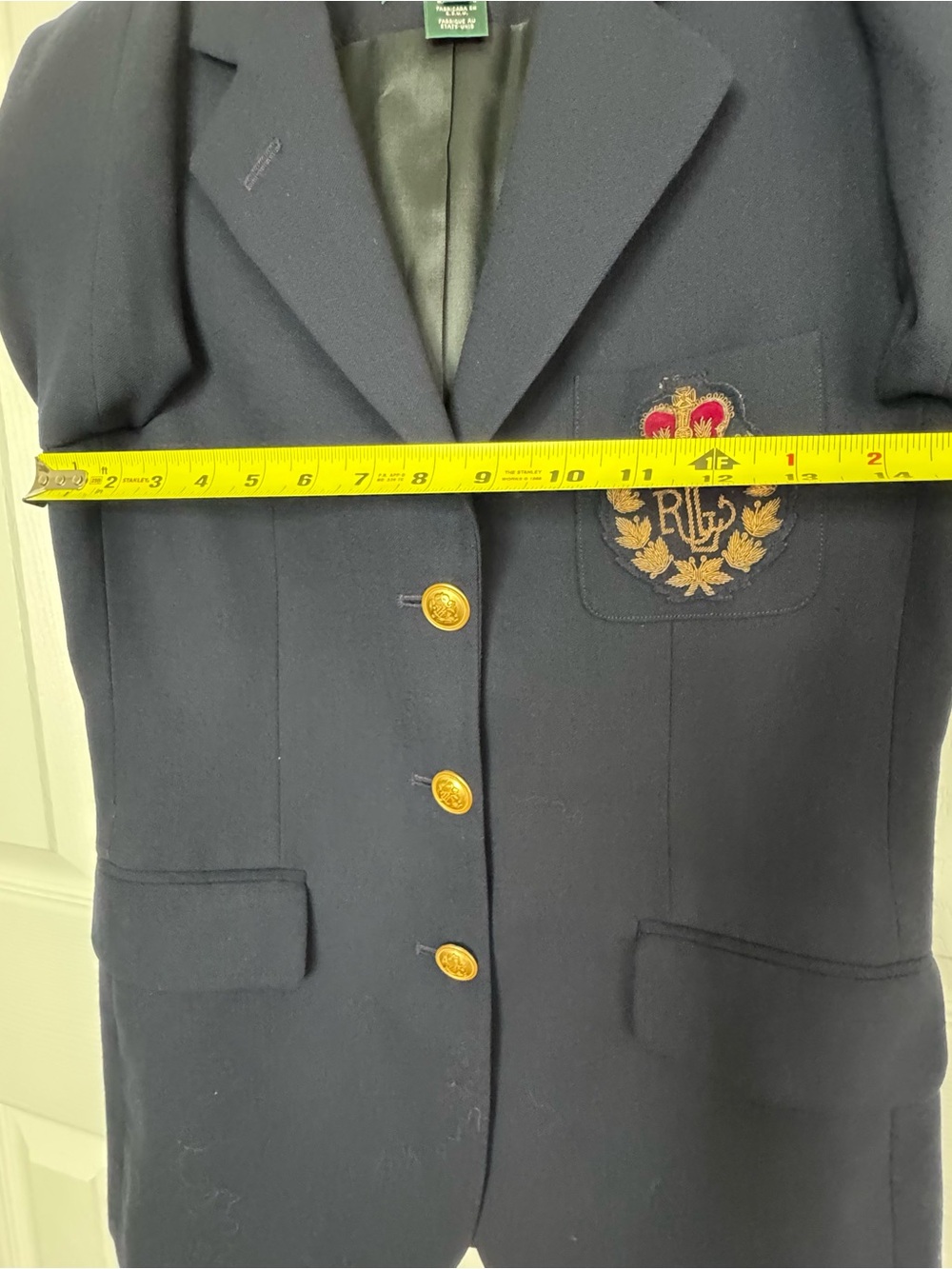 Vintage 90’s Lauren Ralph Lauren Navy 3D Crown Crest Wool Blazer Jacket Size 2P - Picture 11 of 13